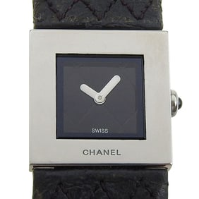 CHANEL Matelasse Watch H0009 Stainless Steel x Leather Quartz Analog Display Black Dial Women's