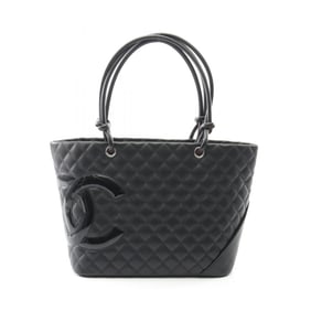 CHANEL Cambon Line Large Tote Bag, Leather Patent Leather, Women's, Black