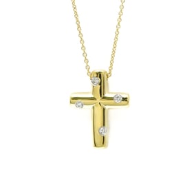 Tiffany Dots Cross Diamond Necklace Yellow Gold (18K) Diamond Women,Men Fashion Pendant Necklace