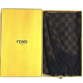 FENDI wool check scarf for men and women in brown dark navy