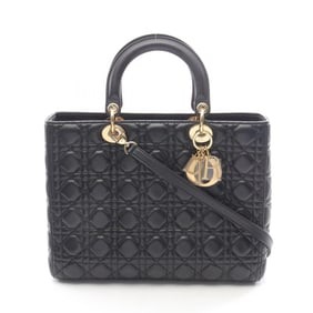 Christian Dior Dior Lady Large Cannage Handbag, Leather, Women's, Black