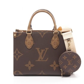 Louis Vuitton On the Go PM Handbag, Coated Canvas Monogram Giant Reverse, Women's, Brown and Beige,