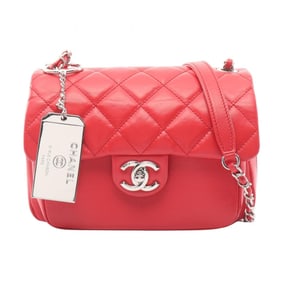 CHANEL Matelasse Small Flap Shoulder Bag, Leather, Women's, Red, AS1315