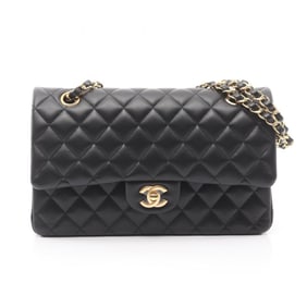 CHANEL Matelasse Double Flap Shoulder Bag in Lambskin Leather, Black
