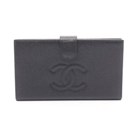 CHANEL Coco Mark Bifold Long Wallet in Grained Calfskin Leather, Women's, Black