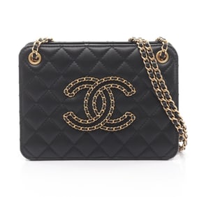 CHANEL Matelasse Coco Mark Shoulder Bag, Lambskin Leather, Women's, Black, AS1750
