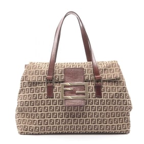 Fendi Zucchino handbag, canvas and leather, women's, beige brown, 8BN188