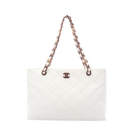 CHANEL Matelasse Tote Bag in Grained Calfskin Leather, Women's, White
