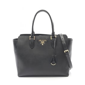 Prada Saffiano+Soft Calf Leather Handbag, Women's, Black, 1BA189