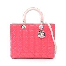 Christian Dior Dior Lady Large Cannage Handbag, Leather, Women's, Pink and Gray