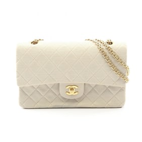 CHANEL Matelasse Double Flap Shoulder Bag, Canvas, Women's, Beige
