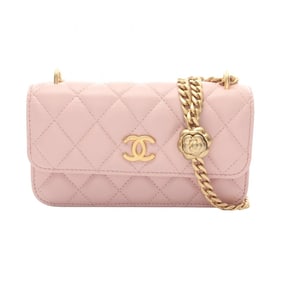 CHANEL Matelasse Shoulder Bag, Lambskin Leather, Women's, Pink, AP3298