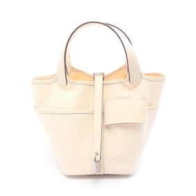 Hermes Hermès Picotin Lock Cargo PM handbag in calfskin leather, Toile Goelan Swift ivory.
