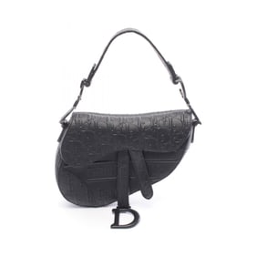 Christian Dior Dior Saddle Bag Mini Oblique Embossed Handbag Leather Women's Black