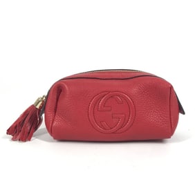 GUCCI 308634 Soho GG Logo Makeup Pouch, Multi-Pouch, Fringe Leather Cosmetic Red, for Men and Women