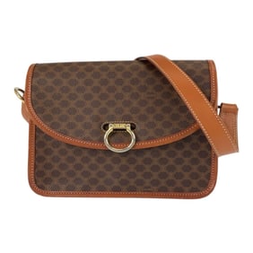 CELINE Vintage Macadam Brown with Gold Hardware, PVC/Leather DM96 Shoulder Bag/Pochette for Women