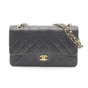 CHANEL Matelasse Double Flap Shoulder Bag in Lambskin Leather, Black