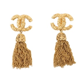 CHANEL Coco Mark Tassel Earrings Lava 03 A
