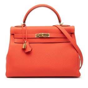 Hermès Kelly 32 Handbag/Shoulder Bag, 2-Way, Terre Bateau, Orange, Gold Hardware, Taurillon