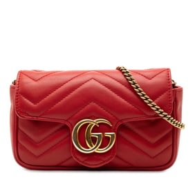Gucci GG Marmont Quilted Mini Chain Shoulder Bag 476433 Red Leather Women's GUCCI