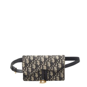 Christian Dior Dior Trotter Oblique Saddle Waist Bag/Body Bag in Beige and Navy Canvas Leather,