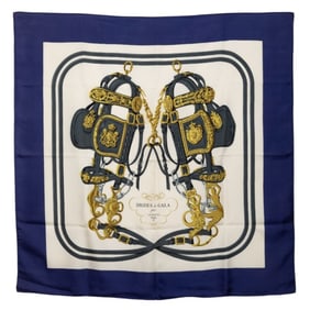 Hermes Hermès Carré 90 BRIDES de GARA Ceremonial Horse-Ridge Scarf, Blue Multicolor Silk, Women's
