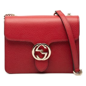 Gucci Interlocking G Chain Shoulder Bag 510304 Red Leather Women's GUCCI