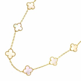 Van Cleef & Arpels Alhambra Shell Necklace, 10 pieces, 42cm, 18K Yellow Gold, 750