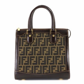 FENDI Zucca Handbag in Brown Canvas and Leather with Gold Hardware