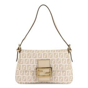 FENDI Zucchino Mini Mamma Bucket Shoulder Bag in Crema PVC Leather with Gold Hardware (8BR180)
