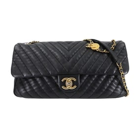 CHANEL Chevron V-Stitch Chain Shoulder Bag in Black Leather with Gold Hardware