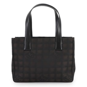 CHANEL New Travel Line Tote PM Bag, Nylon Jacquard Leather, Dark Brown and Black, A20457