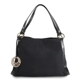 FENDI Zucca Shoulder Bag, Canvas and Leather, Black, Gold Hardware, 8BR652