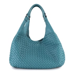 Bottega Veneta Intrecciato Medium Campana Shoulder Bag in Blue Leather (125787)