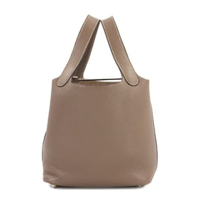 Hermes Hermès Picotin PM handbag in Taurillon Clemence Etoupe leather with silver hardware and a