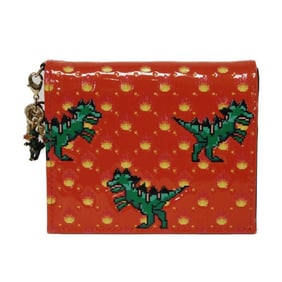 Christian Dior Dior Dragon & Fire Compact Bi-fold Wallet, Patent Embossed, Multicolor Charm, Orange