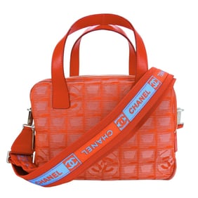 Chanel New Travel Line Coco Mark Jacquard Nylon Leather Shoulder Bag in Red for Women