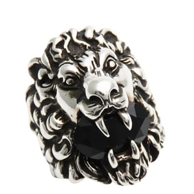 Gucci Lion Head Ring, Size 23, SV925 with Animal Stones, Men's