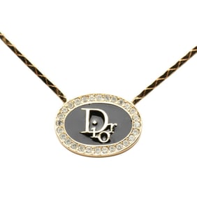 Christian Dior Dior logo rhinestone necklace in gold and black plated for women.