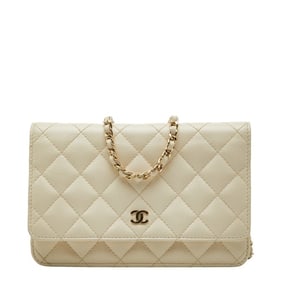 CHANEL Coco Mark Matelasse Shoulder Bag with Chain Wallet in White Caviar Skin for Women