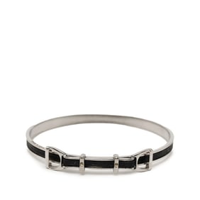Hermes Hermès Santur Belt Motif Bracelet in Silver and Black Metal with Leather, Women's