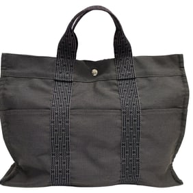 Hermes Hermès Canvas Air Line Tote Bag MM Gray (JA-25708) with Discoloration and Corner Tears