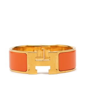Hermes Click-Clack H PM Bangle, Gold and Orange Plated, Women's