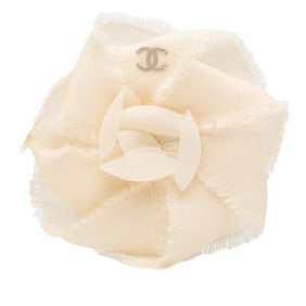 CHANEL Camellia Brooch Corsage Gold Ivory Plated Canvas Women's