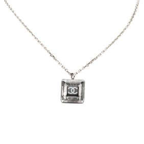 Chanel Coco Mark Necklace in Silver and Black Metal with Plastic, Women's