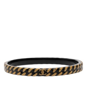 CHANEL Vintage Bangle Gold Black Plated Women's