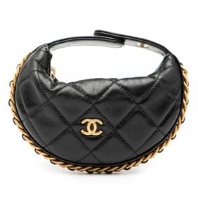 CHANEL Matelasse Coco Mark Mini Pouch AP4692 Black Leather Women's