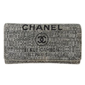 CHANEL Deauville Women's Long Wallet in Gray Canvas with Silver Hardware