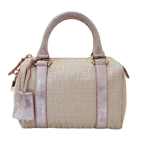 Fendi women's handbag in Zucchino canvas pink and beige