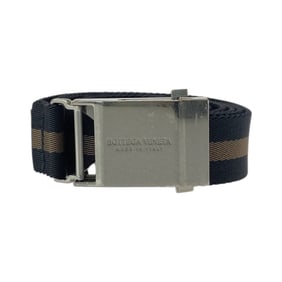 BOTTEGA VENETA GI Belt, Black/Brown with Silver Hardware, Nylon Belt for Men